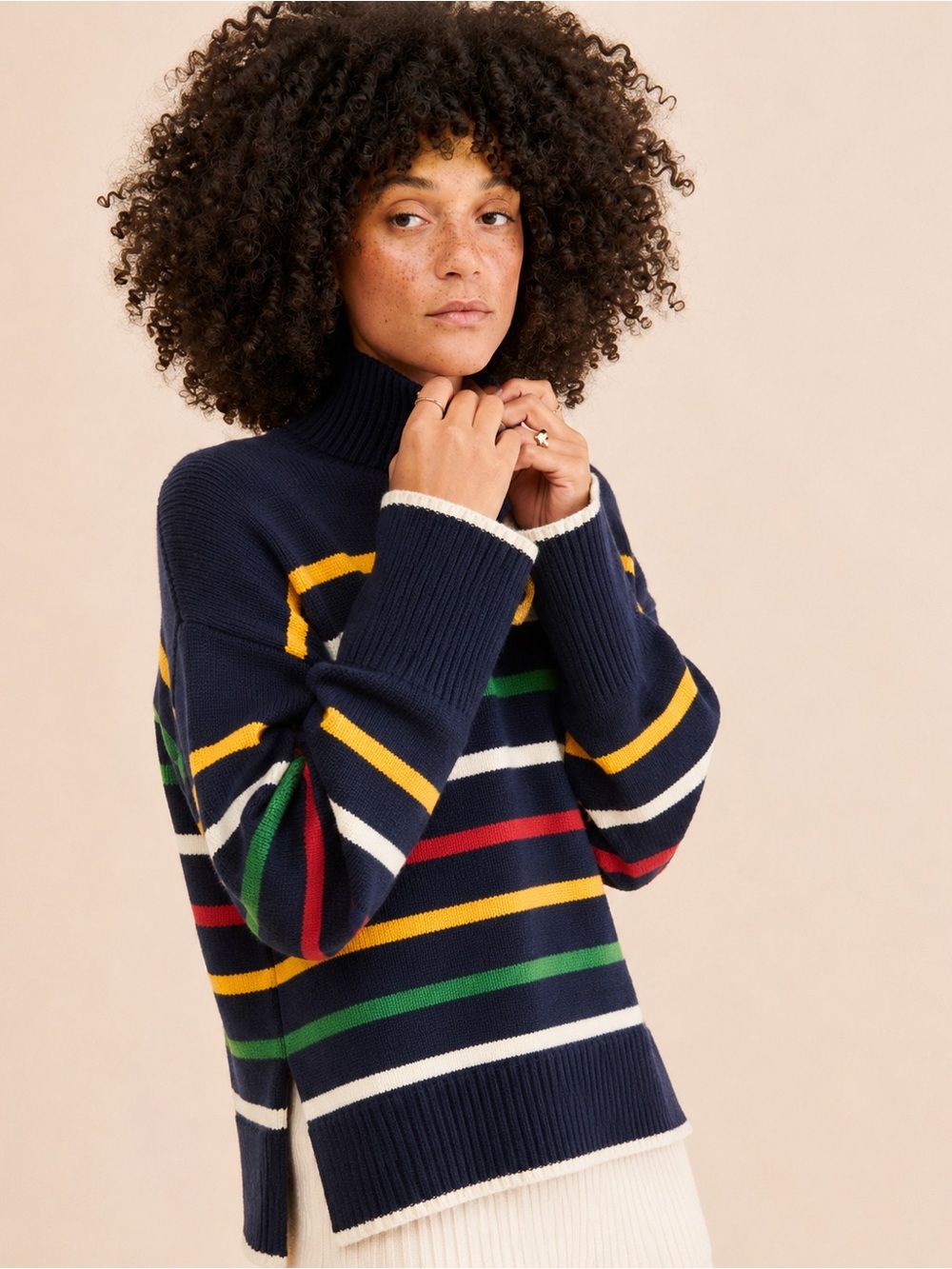 J Crew Striped Turtleneck Sweater Small | Navy Rainbow Stripe Knit